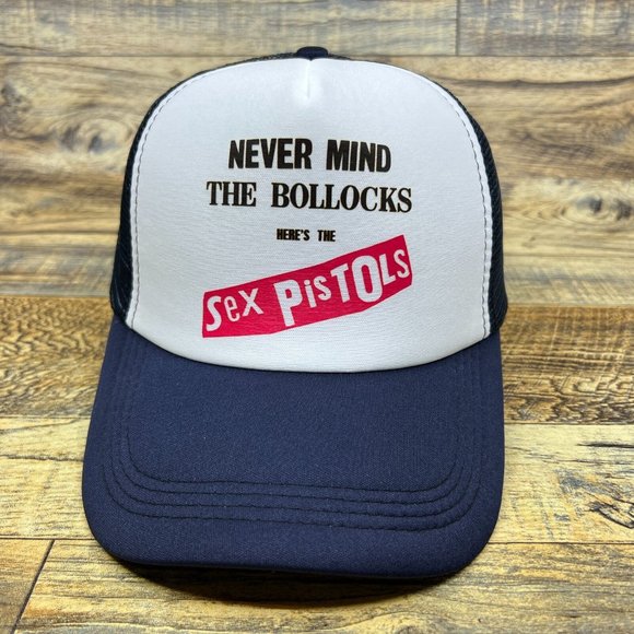 The Sex Pistols Mens Trucker Hat Navy Snapback 1977 Studio Album Punk Rock Cap - Picture 2 of 8